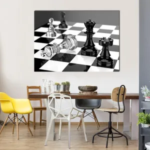 Checkmate With Black & White Board Canvas Wall Art