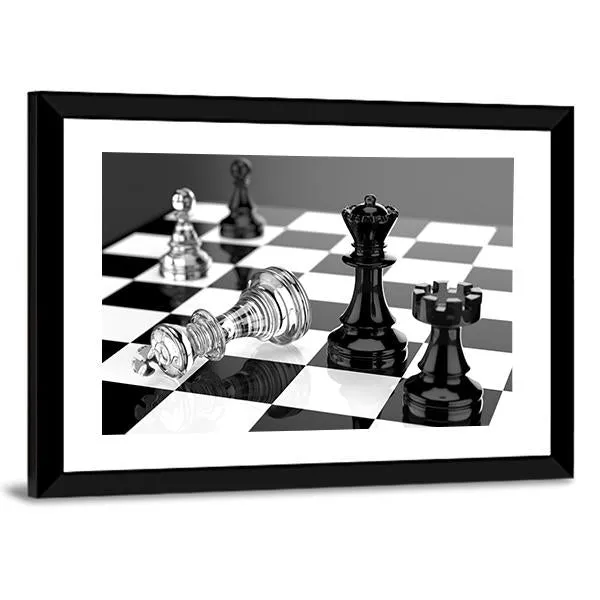 Checkmate With Black & White Board Canvas Wall Art