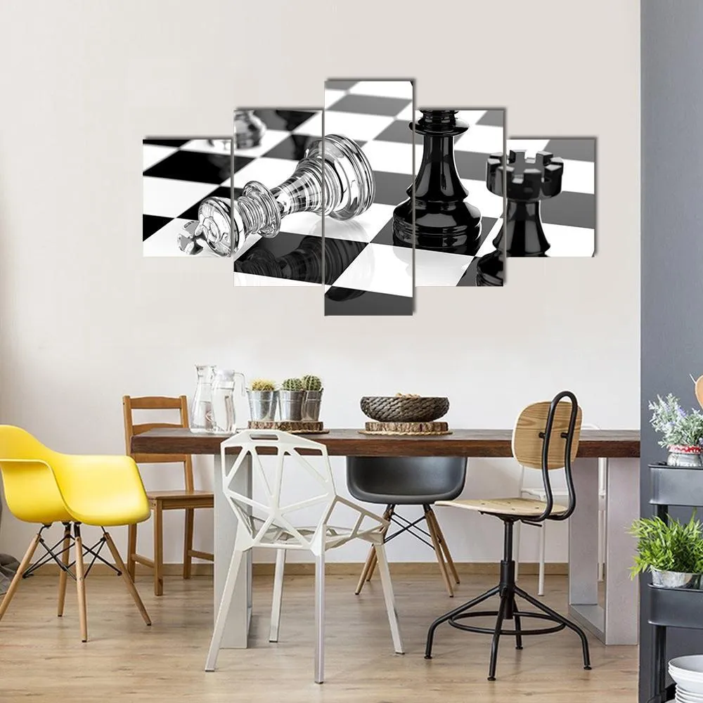 Checkmate With Black & White Board Canvas Wall Art