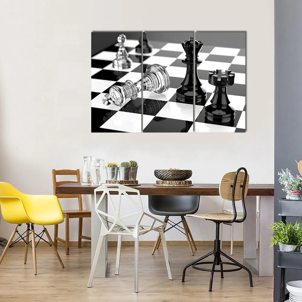 Checkmate With Black & White Board Canvas Wall Art