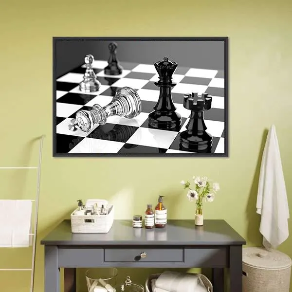 Checkmate With Black & White Board Canvas Wall Art