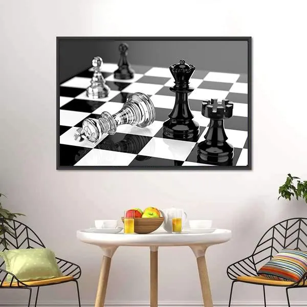 Checkmate With Black & White Board Canvas Wall Art