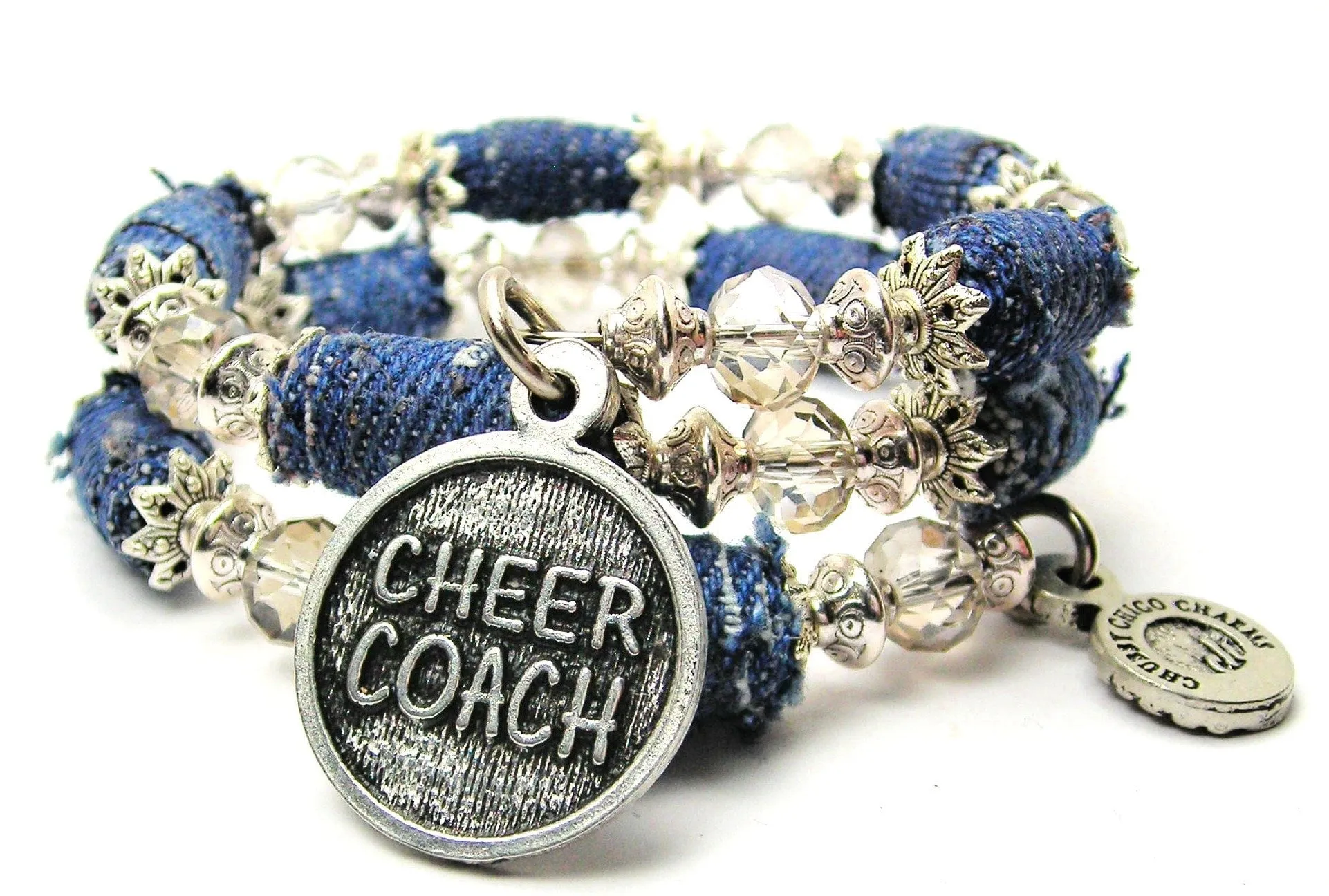 Cheer Coach Blue Jean Beaded Wrap Bracelet