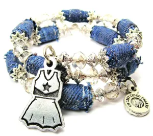 Cheer Uniform Blue Jean Beaded Wrap Bracelet