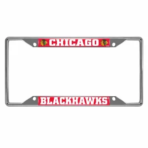 Chicago Blackhawks Chrome Metal License Plate Frame, 6.25in x 12.25in