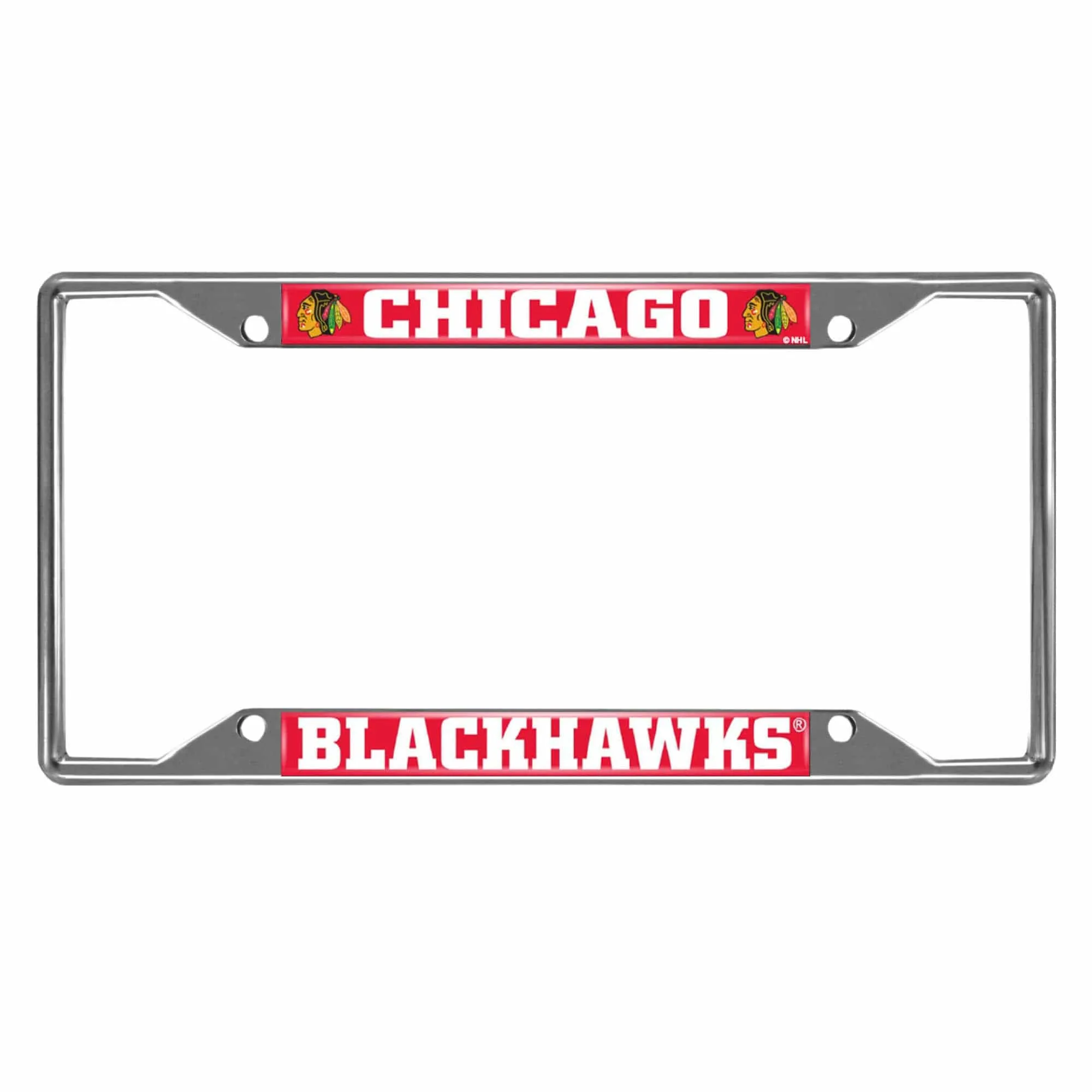 Chicago Blackhawks Chrome Metal License Plate Frame, 6.25in x 12.25in