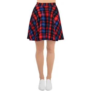 Christmas Red Plaid Skater Skirt, Tartan Scottish Print High-Waisted Women's Skater Skirt - Made In Europe