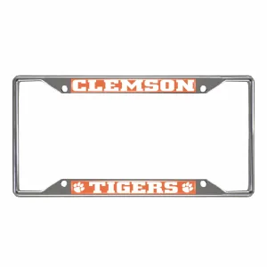 Clemson Tigers Chrome Metal License Plate Frame, 6.25in x 12.25in