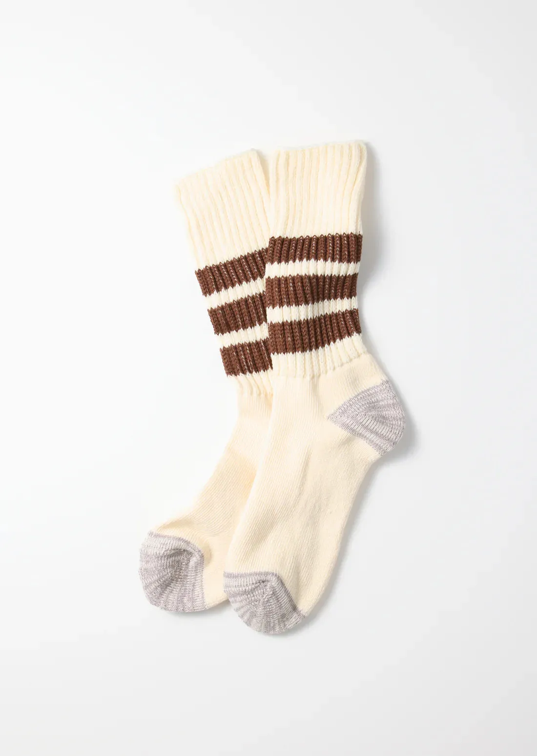 Coarse Ribbed Old School Crew Socks in Brown