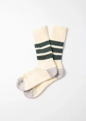 Coarse Ribbed Old School Crew Socks in Dark Green