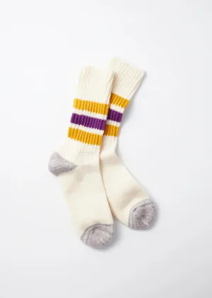 Coarse Ribbed Old School Crew Socks in Yellow/Purple