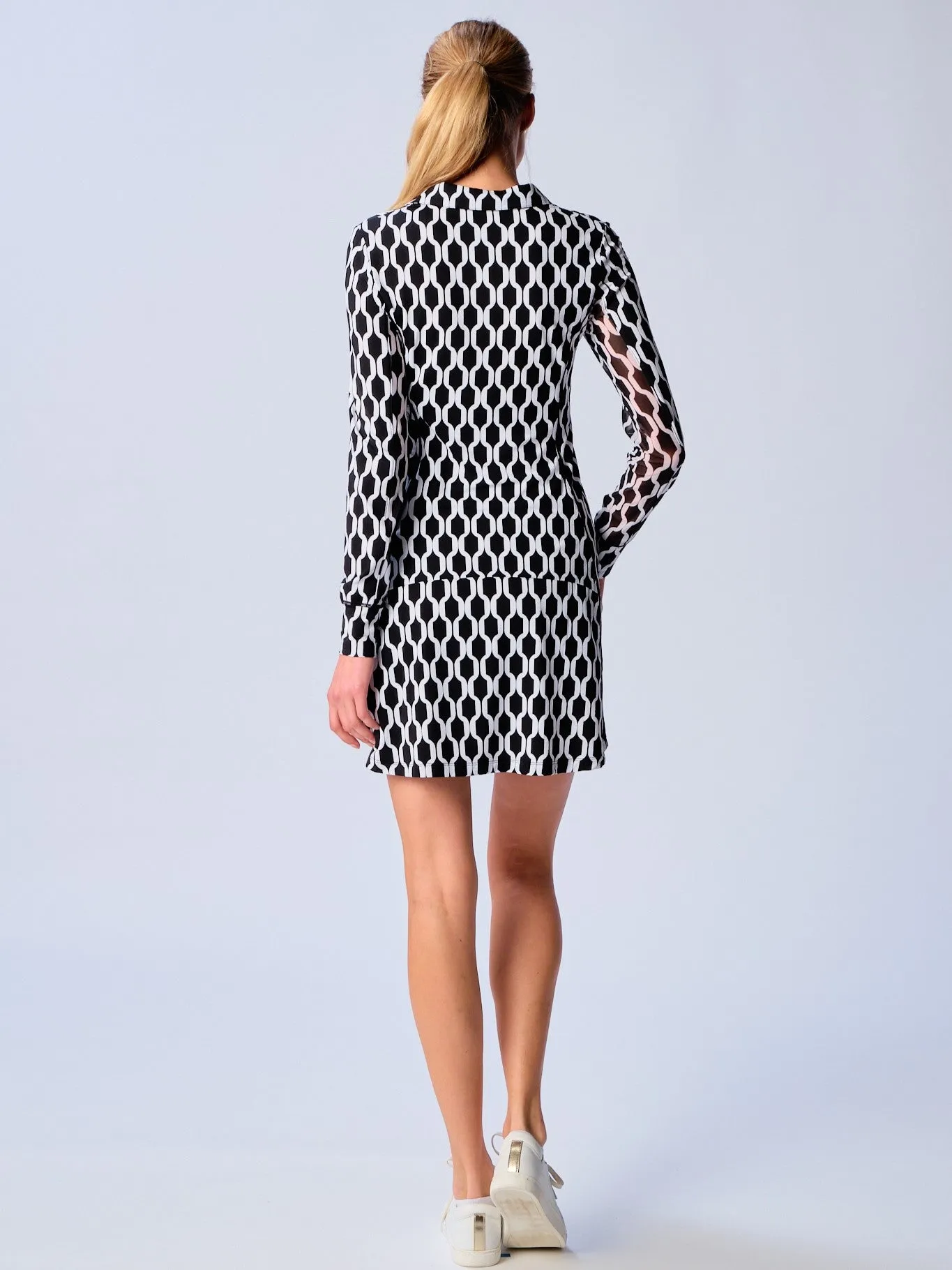 Color Block Long Sleeve Dress in Black Geo