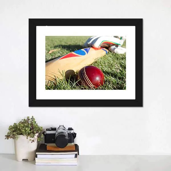 Cricket Ball  Bat & Gloves Canvas Wall Art