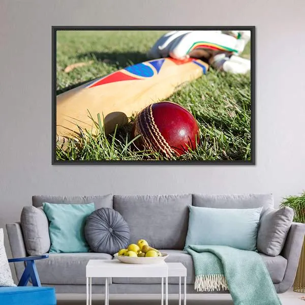 Cricket Ball  Bat & Gloves Canvas Wall Art