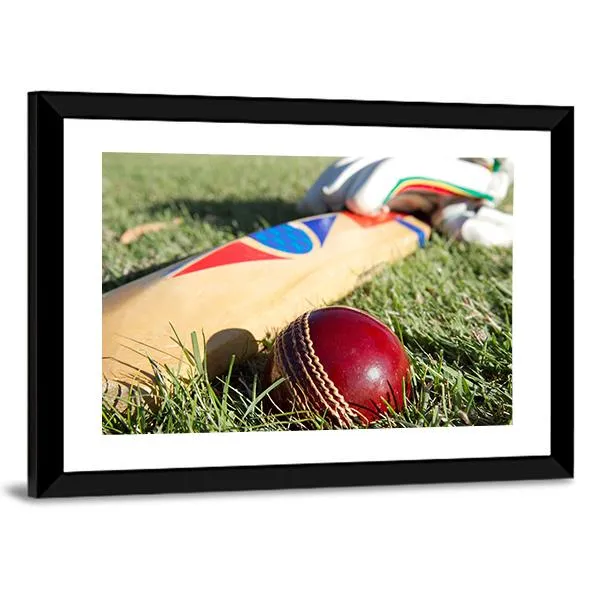 Cricket Ball  Bat & Gloves Canvas Wall Art