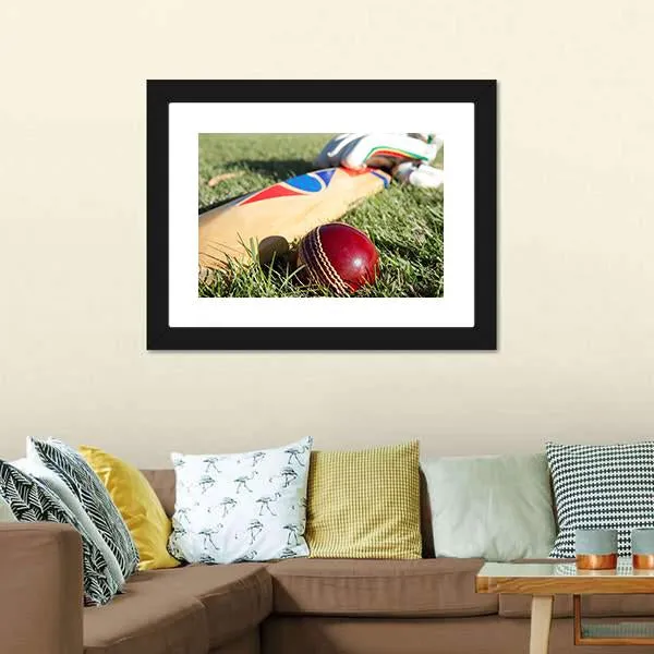 Cricket Ball  Bat & Gloves Canvas Wall Art