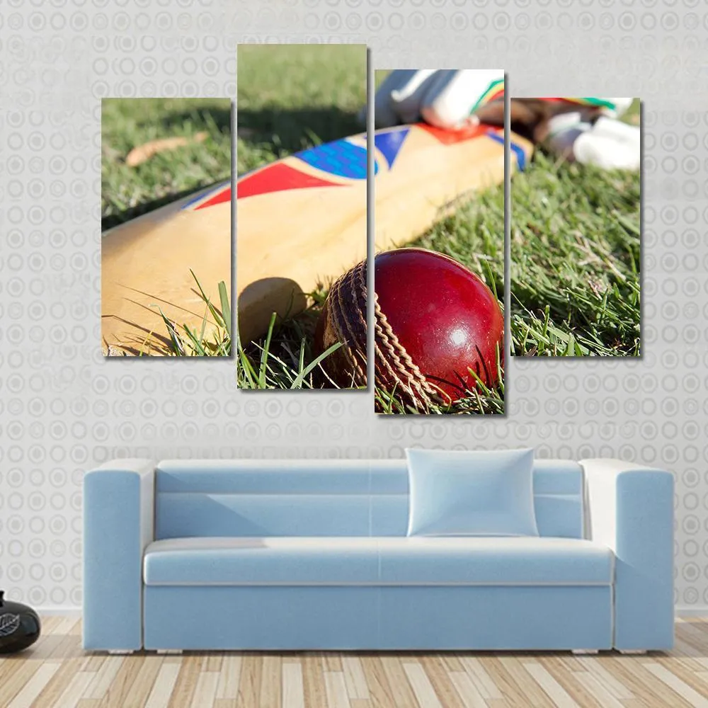 Cricket Ball  Bat & Gloves Canvas Wall Art