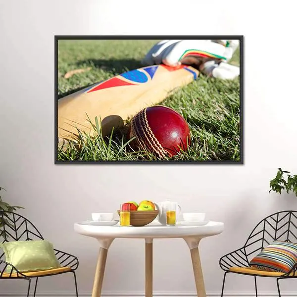 Cricket Ball  Bat & Gloves Canvas Wall Art