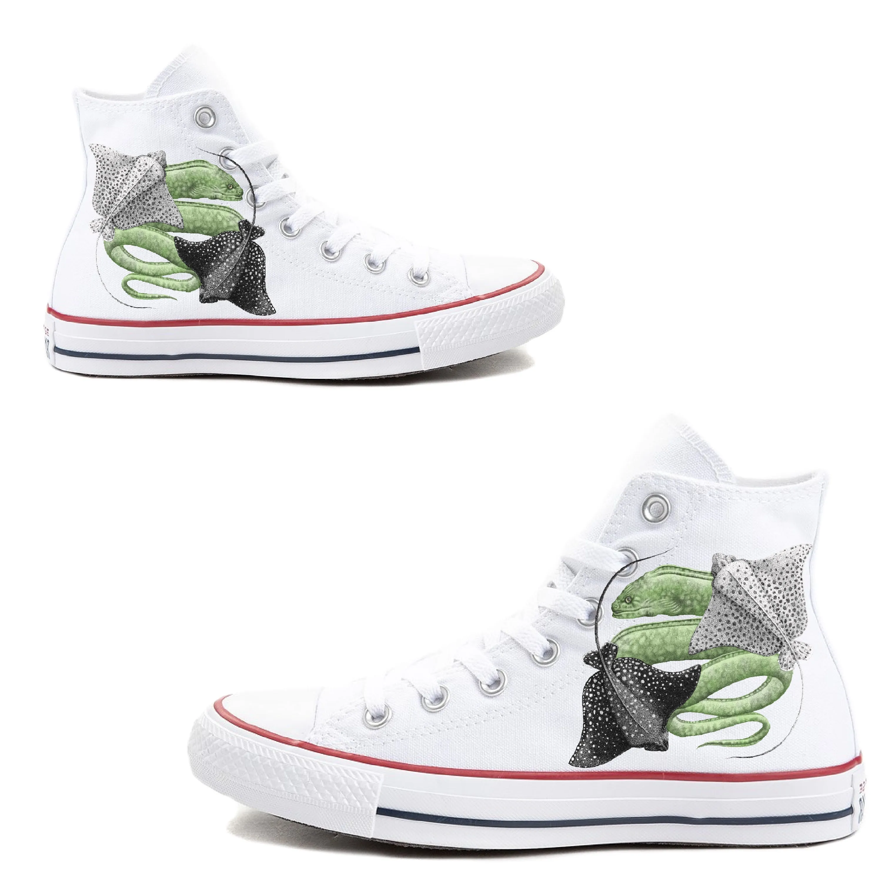 Custom Converse Shoes - Ebb and Flow High Tops - Black Or White