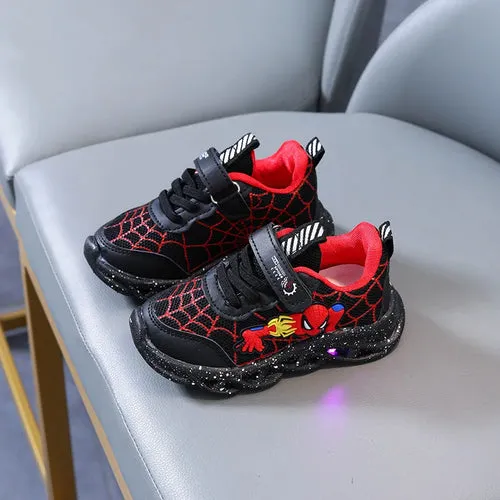 Disney LED Casual Sneakers Red Black For Spring Boys Mesh Outdoor