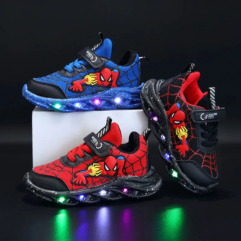 Disney LED Casual Sneakers Red Black For Spring Boys Mesh Outdoor