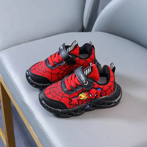 Disney LED Casual Sneakers Red Black For Spring Boys Mesh Outdoor