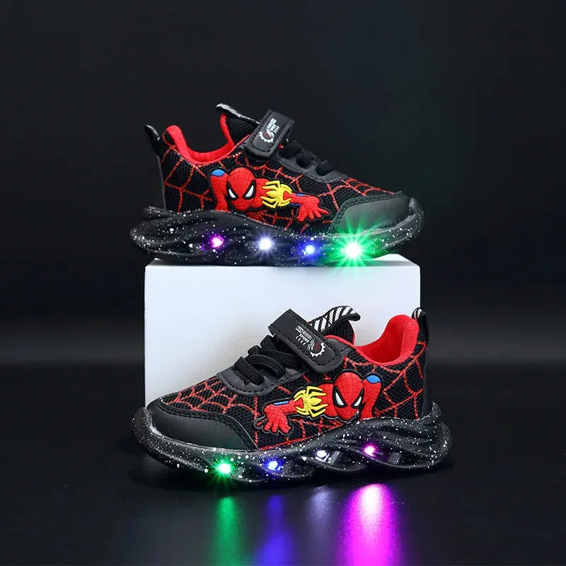 Disney LED Casual Sneakers Red Black For Spring Boys Mesh Outdoor