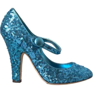 Dolce & Gabbana Blue Sequin Mary Jane Pumps High Heels Shoes