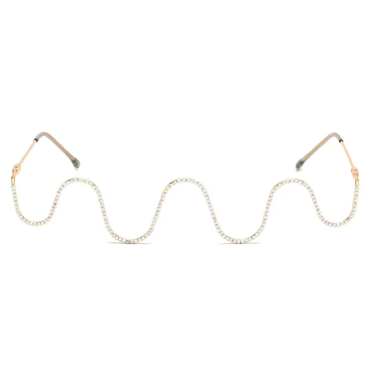 Fashion Handmade Diamond Half-Frame Metal Wave Without Decorative Glasses Frame, Frame color: C02 silver