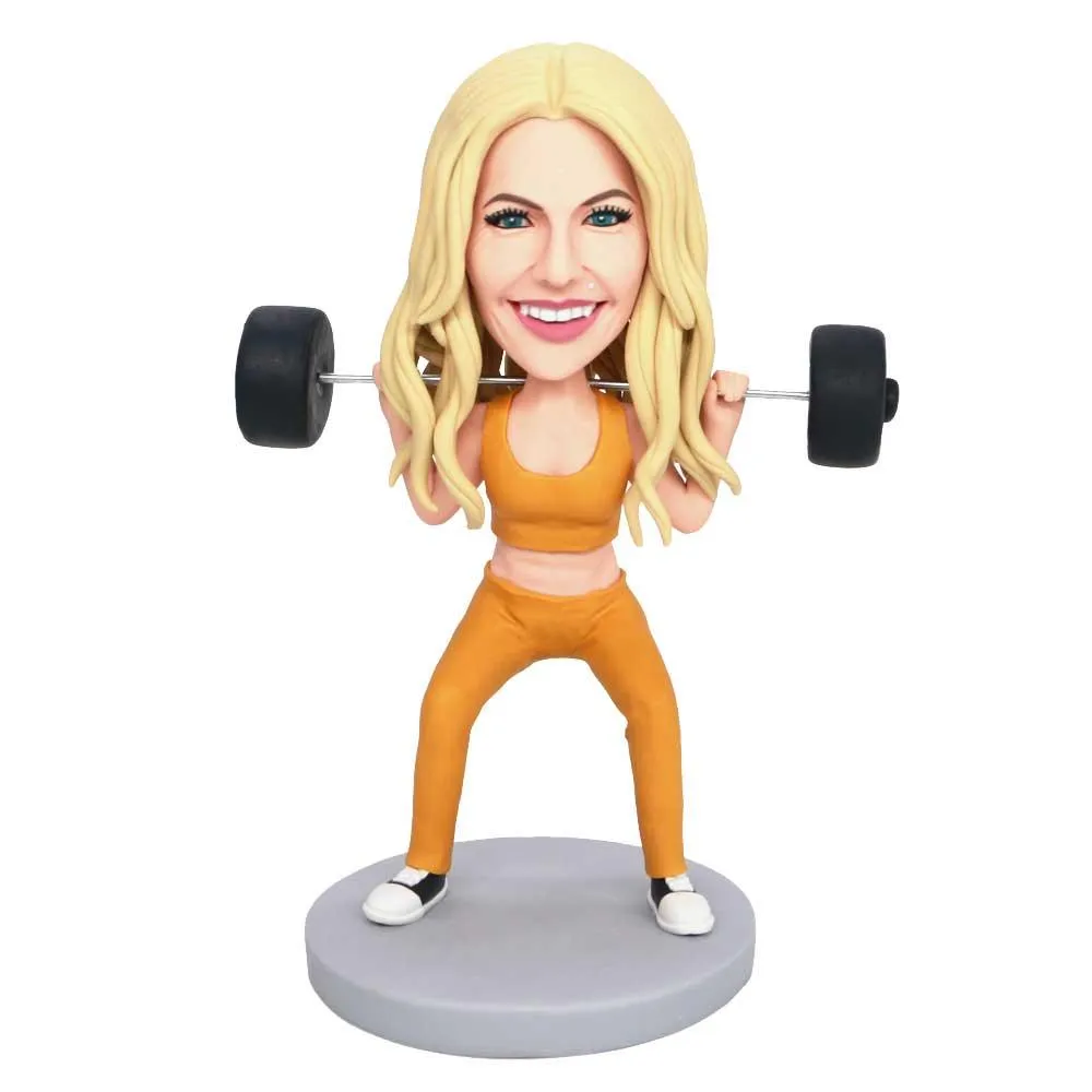 Female Weightlifting Weight Lifter In Yellow Gym Clothes Custom Figure Bobblehead