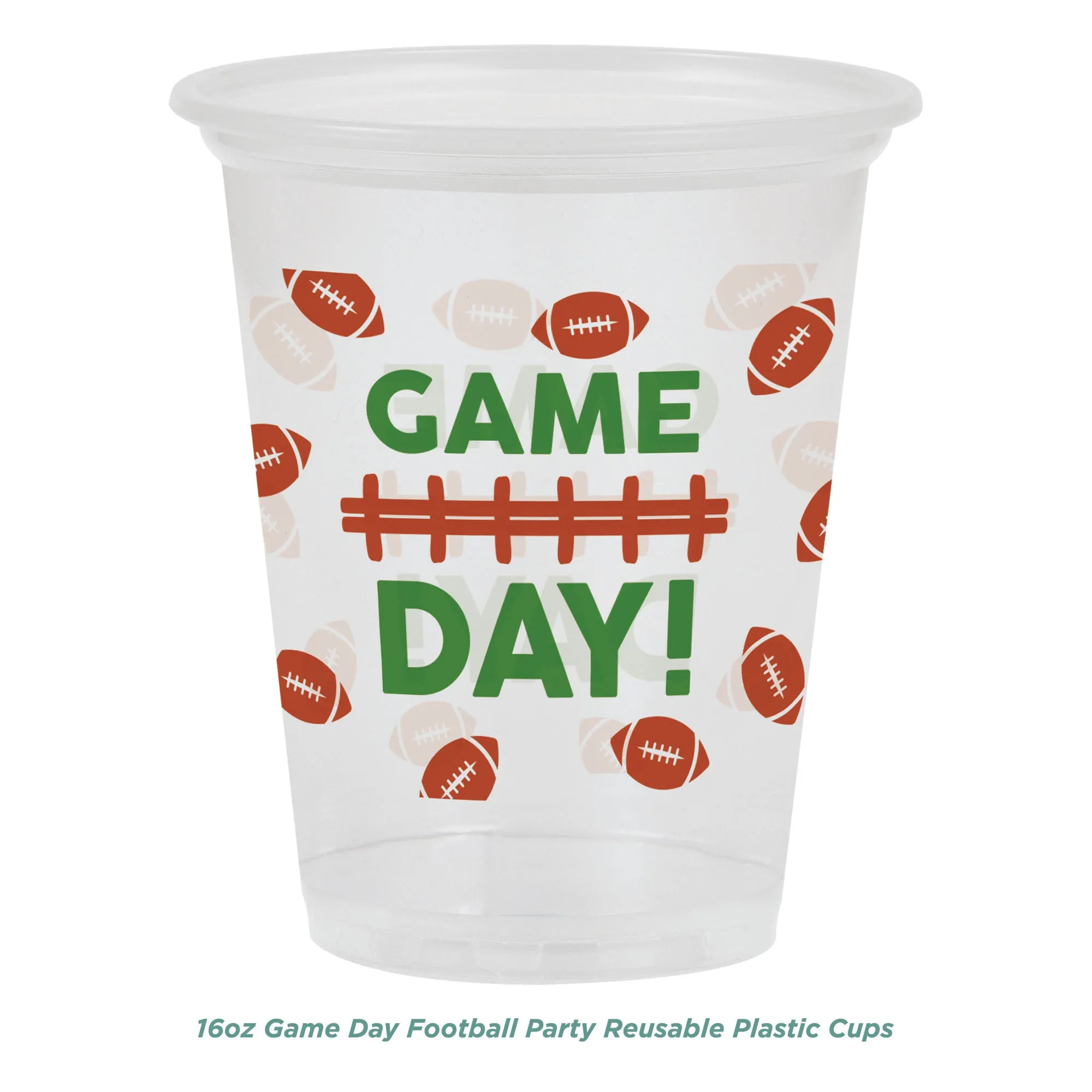 Football Fun Party Pack - Paper Dessert Plates, Napkins, Plastic Cups, Forks, and Table Cover Set (Serves 16)