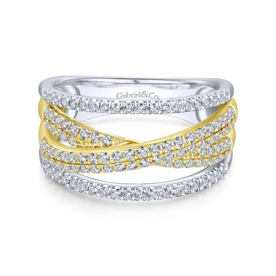 Gabriel & Co. 14K Yellow and White Gold Criss Crossing Multi Row Diamond Ring