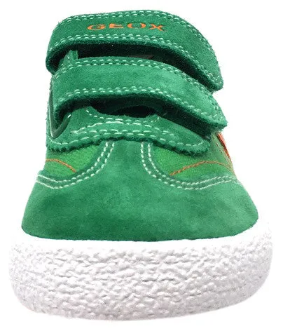 Geox Respira Boy's Suede and Canvas Double Hook and Loop Skater Sneaker Shoes, Green/Orange