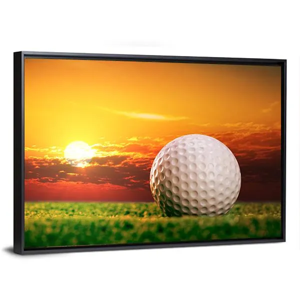 Golf Ball In Sunset Canvas Wall Art