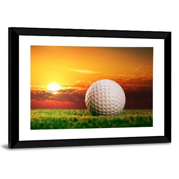 Golf Ball In Sunset Canvas Wall Art