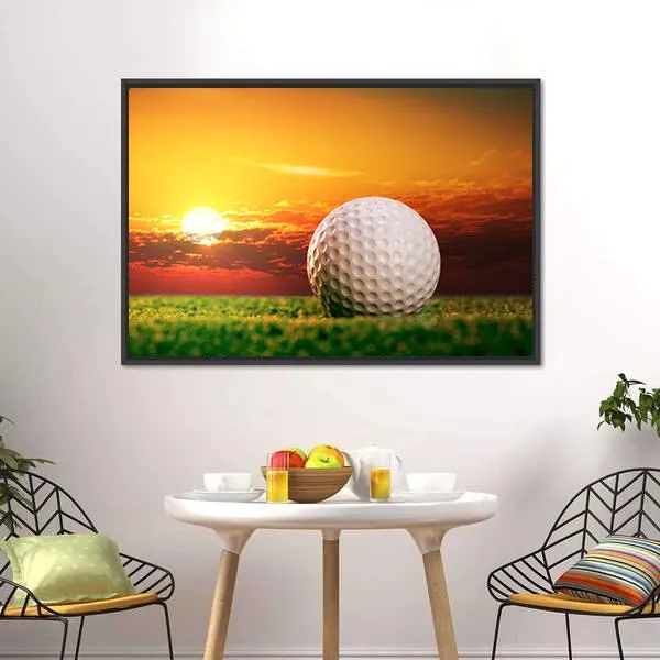 Golf Ball In Sunset Canvas Wall Art