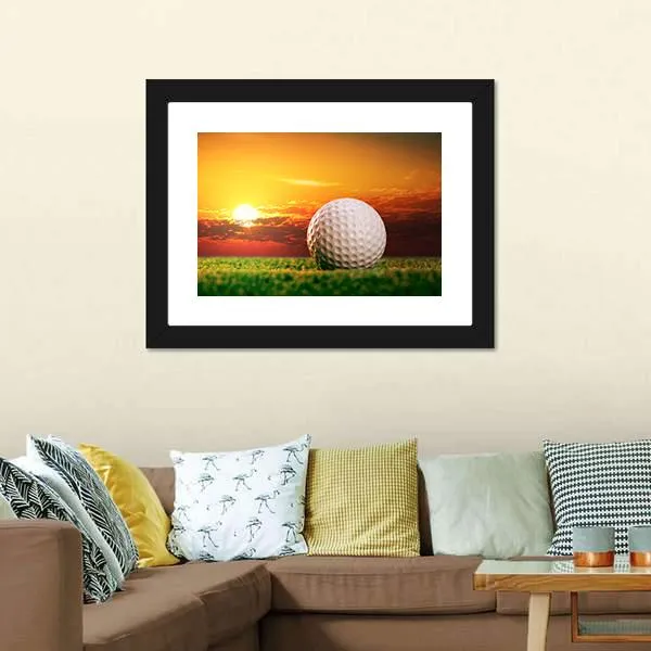 Golf Ball In Sunset Canvas Wall Art