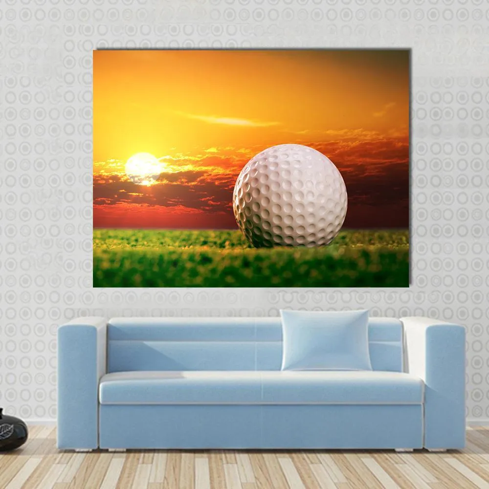 Golf Ball In Sunset Canvas Wall Art