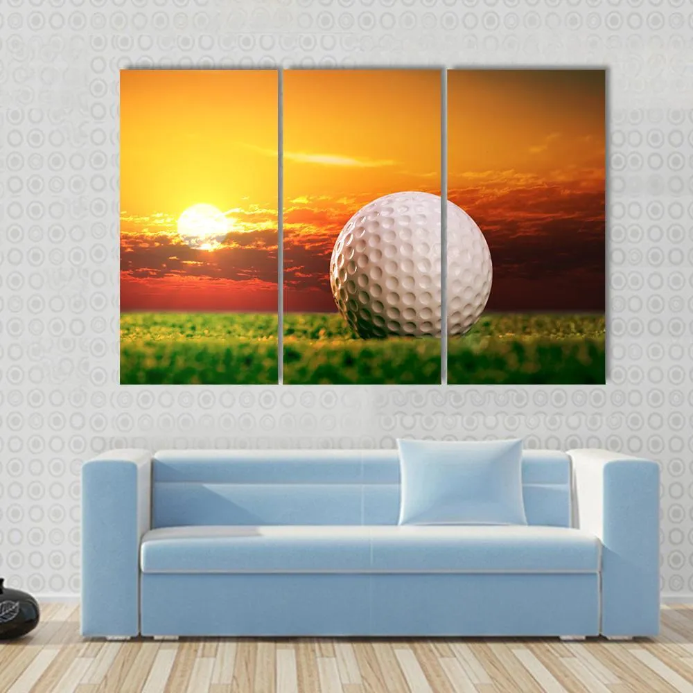 Golf Ball In Sunset Canvas Wall Art