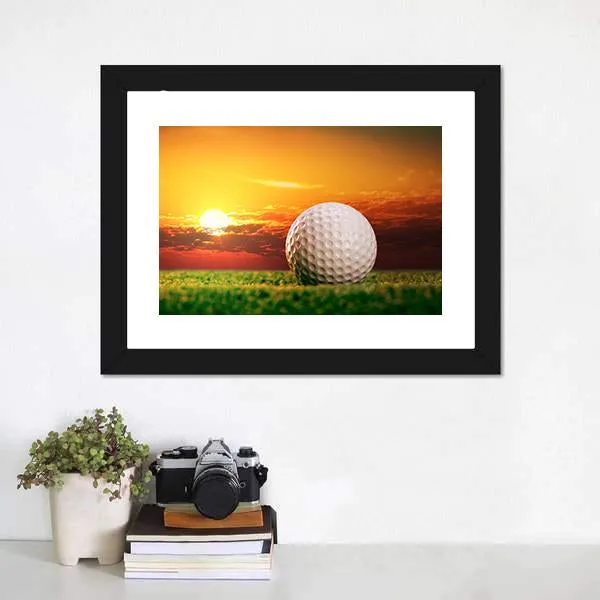 Golf Ball In Sunset Canvas Wall Art