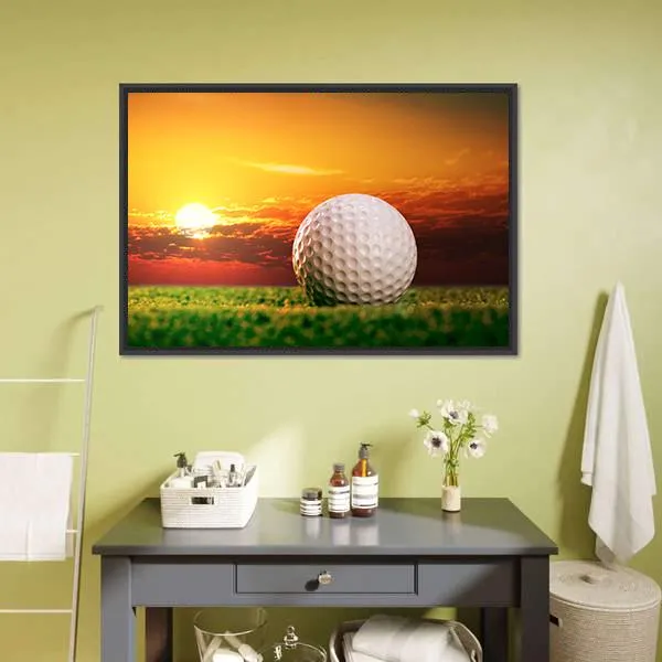 Golf Ball In Sunset Canvas Wall Art