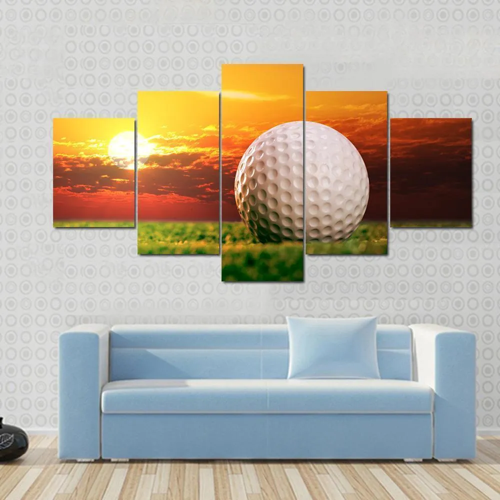 Golf Ball In Sunset Canvas Wall Art