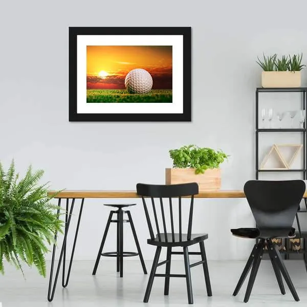 Golf Ball In Sunset Canvas Wall Art