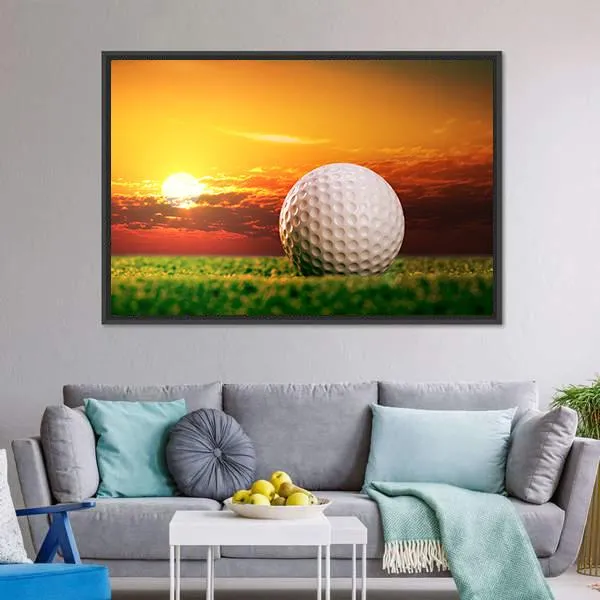 Golf Ball In Sunset Canvas Wall Art