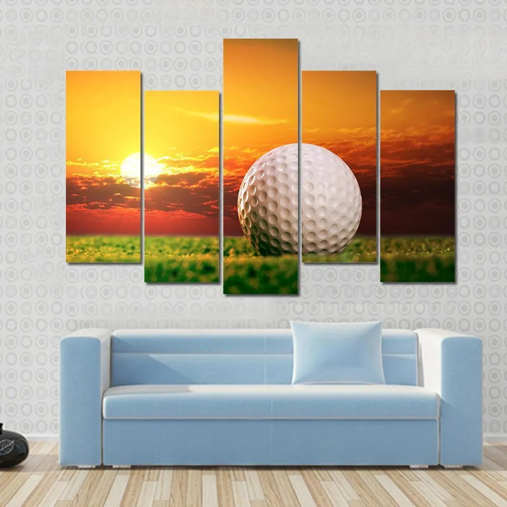 Golf Ball In Sunset Canvas Wall Art