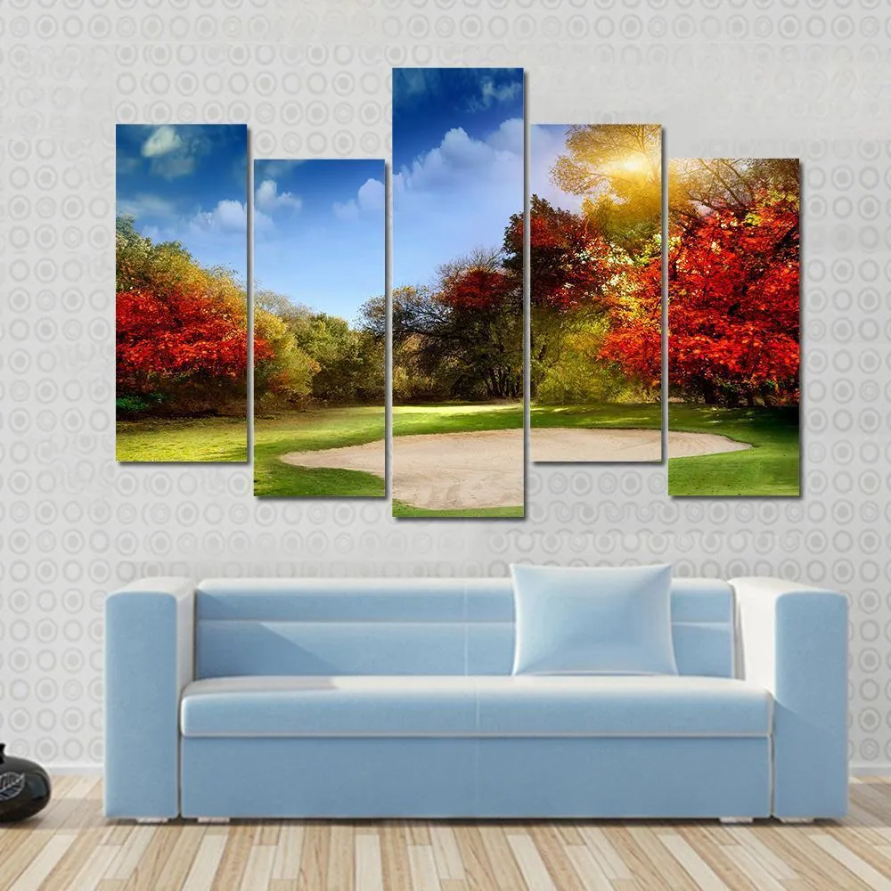 Golf Course In Autumn Canvas Wall Art