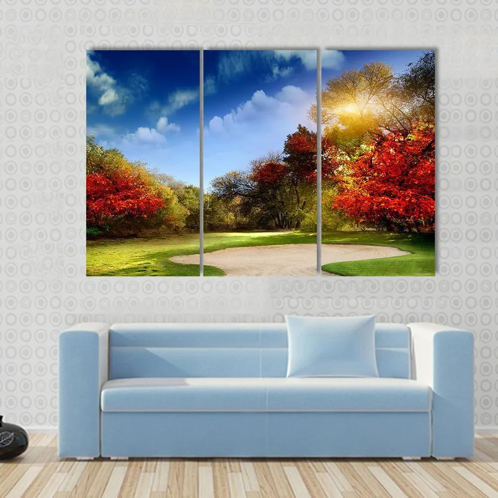 Golf Course In Autumn Canvas Wall Art