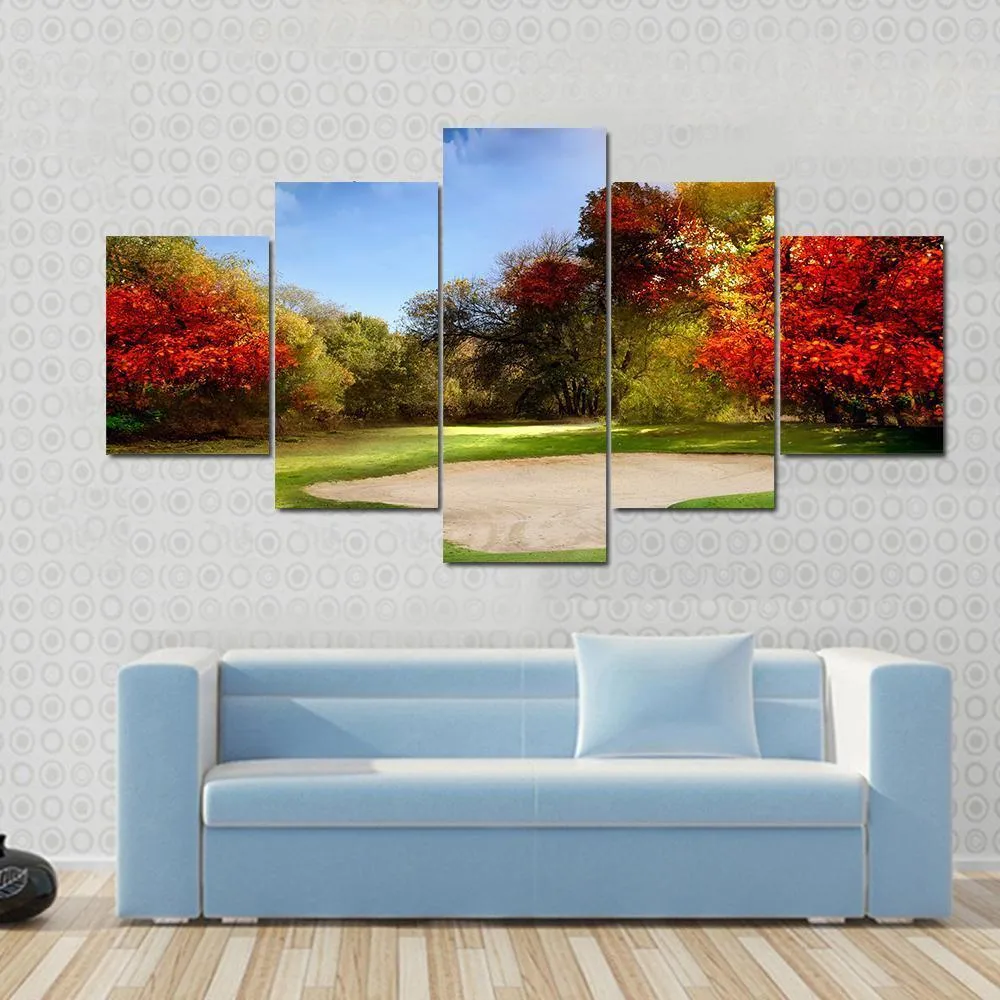 Golf Course In Autumn Canvas Wall Art