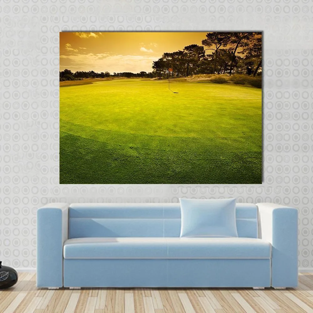 Golf Green Sunset Canvas Wall Art