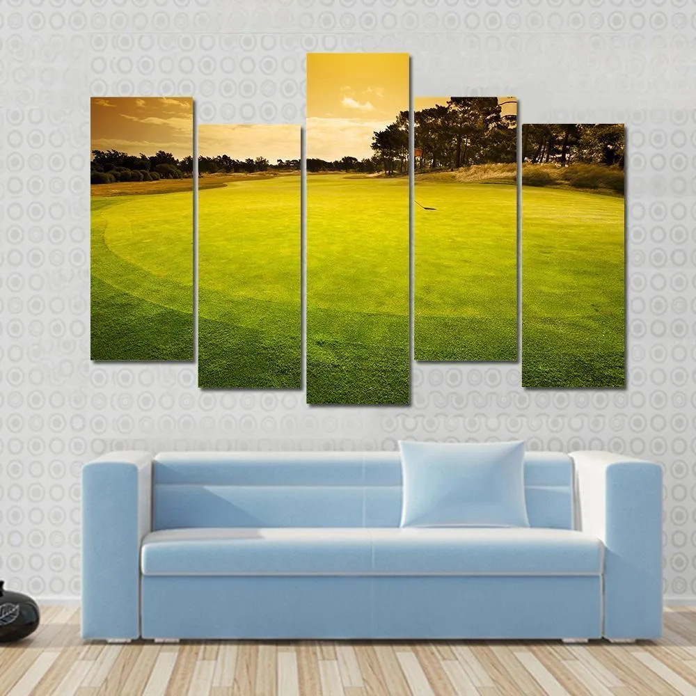 Golf Green Sunset Canvas Wall Art